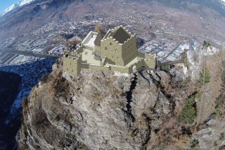 Une restitution du Château de Beauregard, avec le Rhône en contrebas